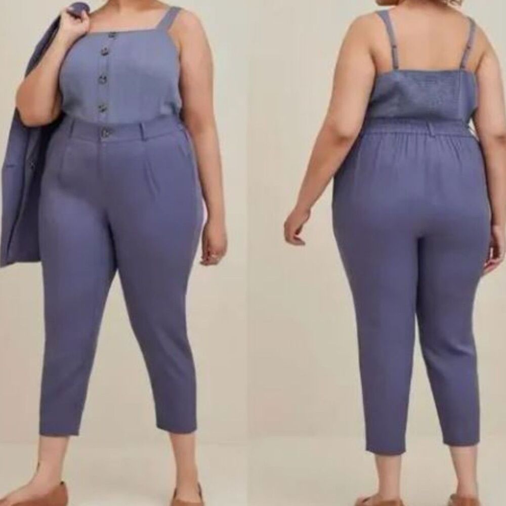 Torrid Slim Taper Stretch Linen Blend Mid-Rise Pant Trouser Blue Size 16
